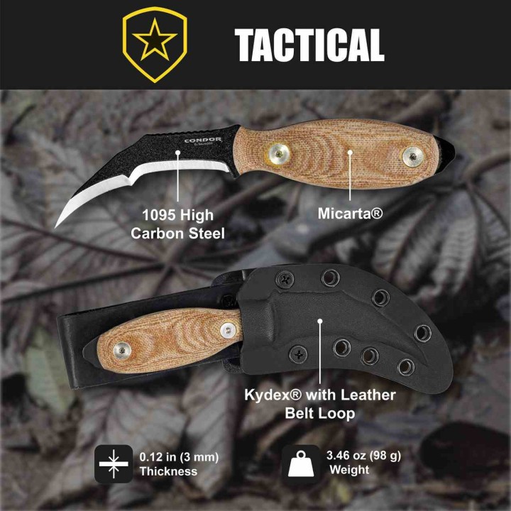 Couteau Condor Zompopo Hawkbill Lame Acier 1095 Carbone Manche Micarta Etui Kydex Salvador CTK133730HC -  Livraison Gratuite