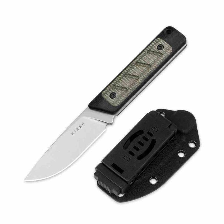 Couteau Kizer Smolt Lame Acier 14C28N Manche G10 Noir et Micarta Green Etui Kydex KI1063A6 - Livraison Gratuite