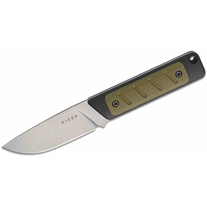 Couteau Kizer Smolt Lame Acier 14C28N Manche G10 Noir et Micarta Green Etui Kydex KI1063A6 - Livraison Gratuite