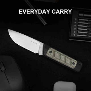 Couteau Kizer Smolt Lame Acier 14C28N Manche G10 Noir et Micarta Green Etui Kydex KI1063A6 - Livraison Gratuite