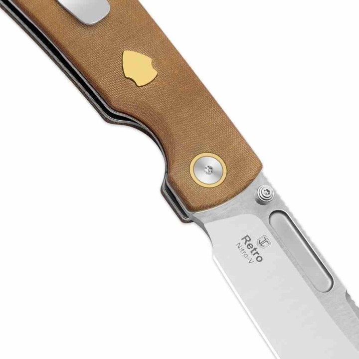 Couteau Kizer Retro Lame Acier Nitro-V Manche Micarta Marron et Laiton KIVT Linerlock Clip KIV4726A1 - Livraison Gratuite
