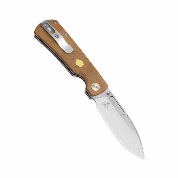 Couteau Kizer Retro Lame Acier Nitro-V Manche Micarta Marron et Laiton KIVT Linerlock Clip KIV4726A1 - Livraison Gratuite