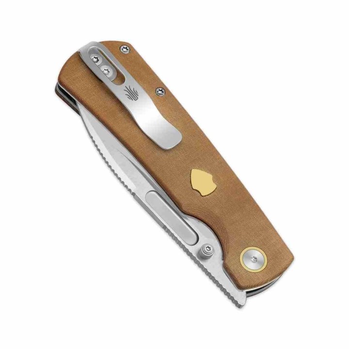 Couteau Kizer Retro Lame Acier Nitro-V Manche Micarta Marron et Laiton KIVT Linerlock Clip KIV4726A1 - Livraison Gratuite