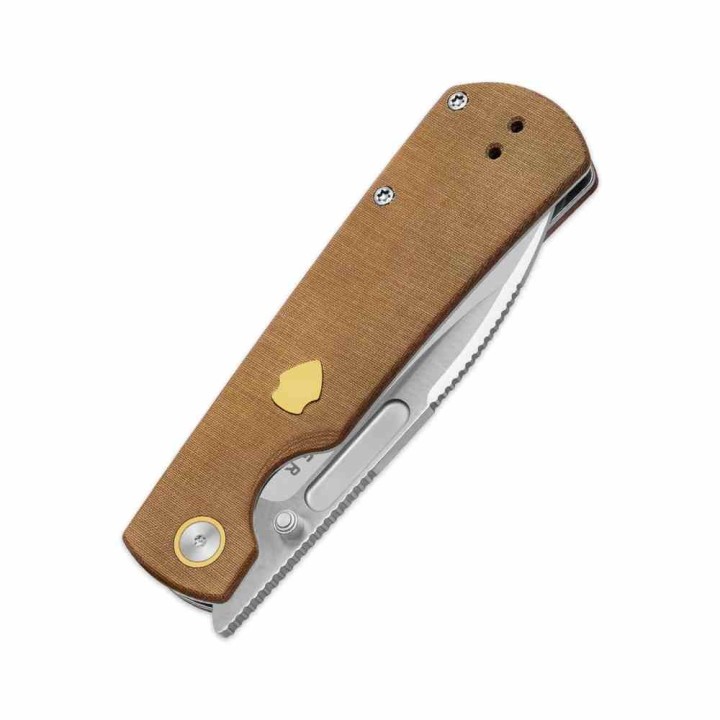 Couteau Kizer Retro Lame Acier Nitro-V Manche Micarta Marron et Laiton KIVT Linerlock Clip KIV4726A1 - Livraison Gratuite