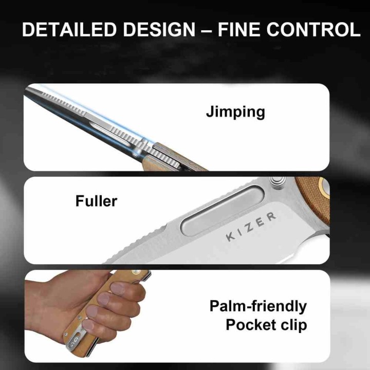 Couteau Kizer Retro Lame Acier Nitro-V Manche Micarta Marron et Laiton KIVT Linerlock Clip KIV4726A1 - Livraison Gratuite
