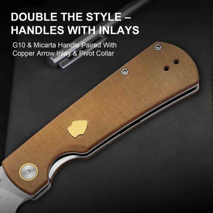 Couteau Kizer Retro Lame Acier Nitro-V Manche Micarta Marron et Laiton KIVT Linerlock Clip KIV4726A1 - Livraison Gratuite