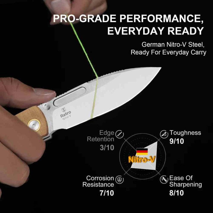 Couteau Kizer Retro Lame Acier Nitro-V Manche Micarta Marron et Laiton KIVT Linerlock Clip KIV4726A1 - Livraison Gratuite
