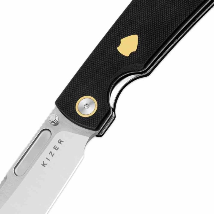 Couteau Kizer Retro Lame Acier Nitro-V Manche G10 Black et Laiton KIVT Linerlock Clip KIV4726A2 - Livraison Gratuite