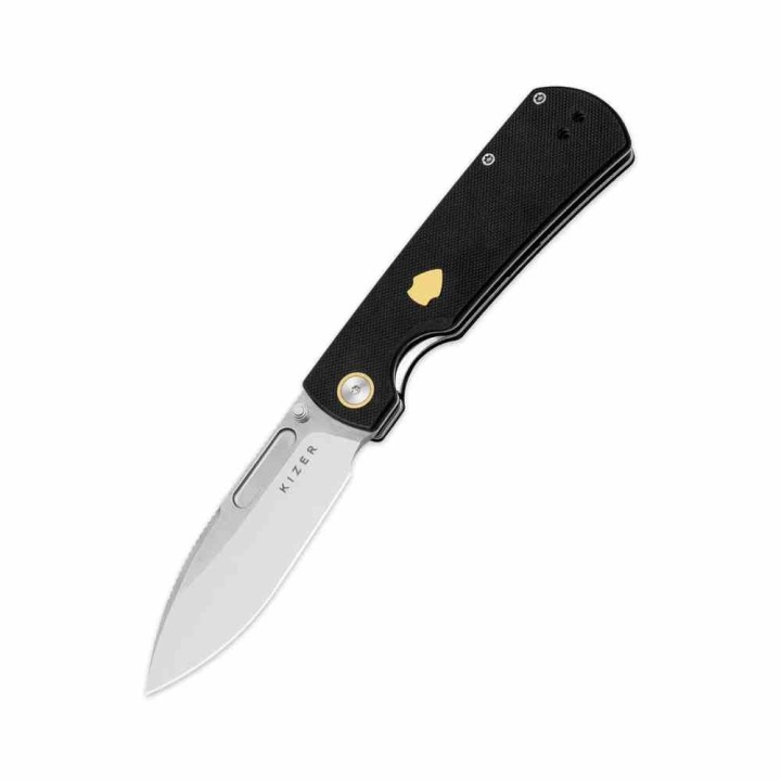 Couteau Kizer Retro Lame Acier Nitro-V Manche G10 Black et Laiton KIVT Linerlock Clip KIV4726A2 - Livraison Gratuite