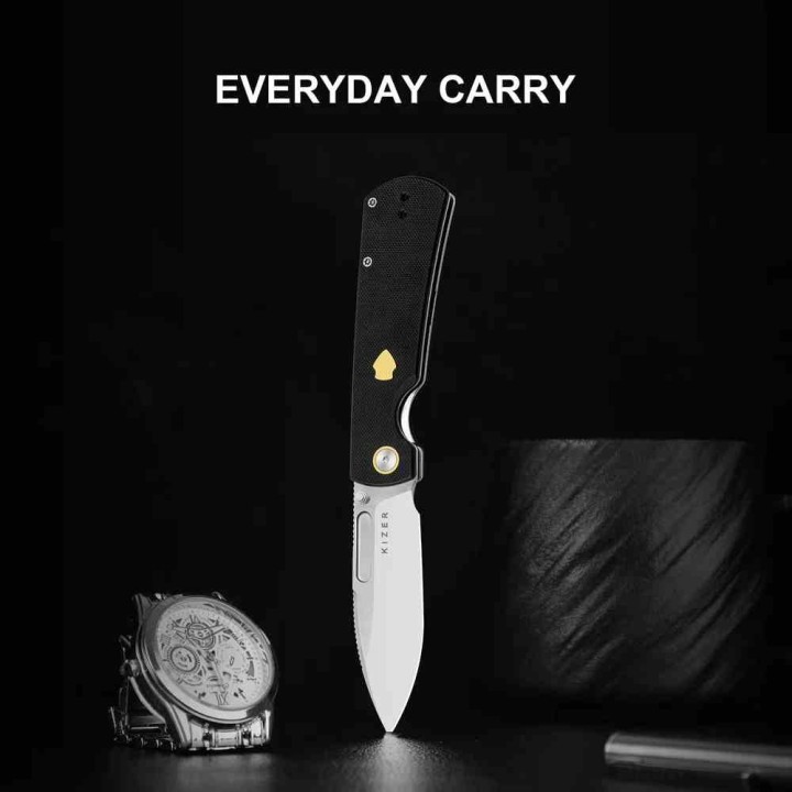 Couteau Kizer Retro Lame Acier Nitro-V Manche G10 Black et Laiton KIVT Linerlock Clip KIV4726A2 - Livraison Gratuite
