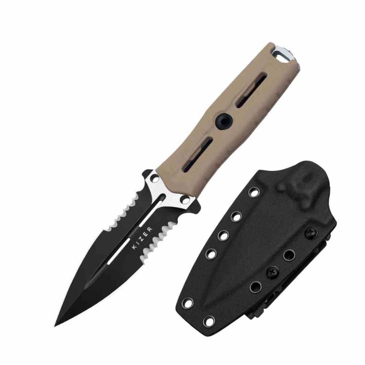 Couteau Kizer Norcross Spear Point Lame Acier Nitro-V Manche G10 Tan Etui Kydex KIZXFB01A3 Livraison Gratuite