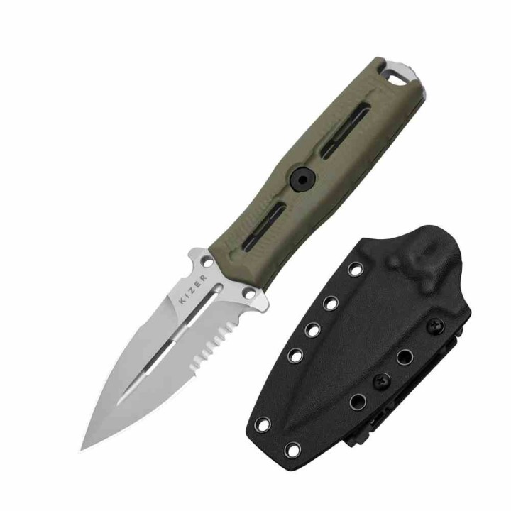 Couteau Kizer Norcross Spear Point Lame Acier Nitro-V Manche G10 Olive Green Etui Kydex KIZXFB01A4 - Livraison Gratuite