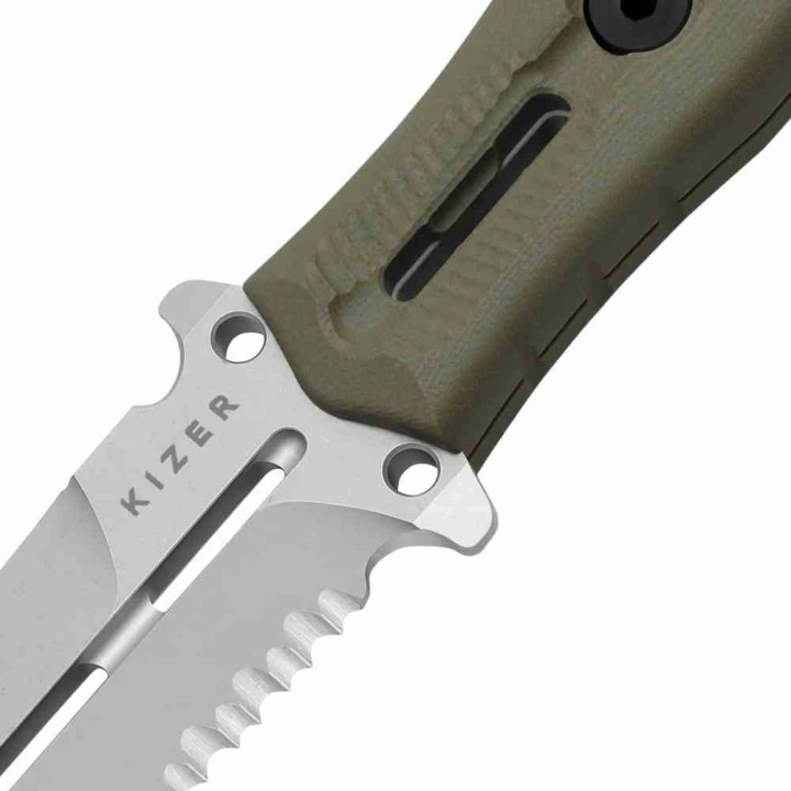 Couteau Kizer Norcross Spear Point Lame Acier Nitro-V Manche G10 Olive Green Etui Kydex KIZXFB01A4 - Livraison Gratuite