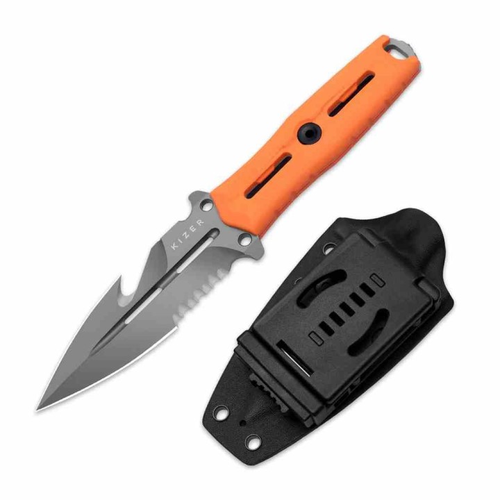 Couteau Kizer Norcross Spear Point Lame Acier Nitro-V Manche G10 Orange Etui Kydex KIZXFB01A5 - Livraison Gratuite