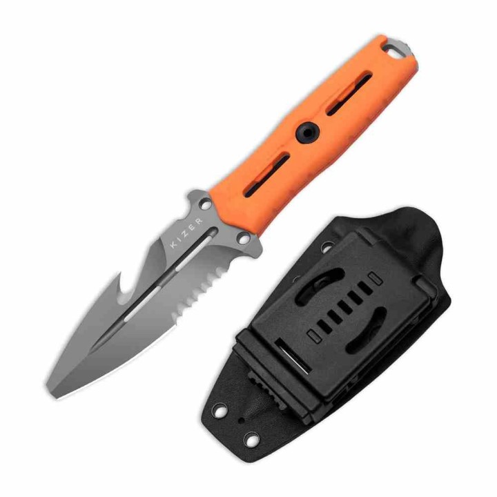 Couteau Kizer Norcross Spear Point Lame Acier Nitro-V Manche G10 Orange Etui Kydex KIZXFB01A6 - Livraison Gratuite