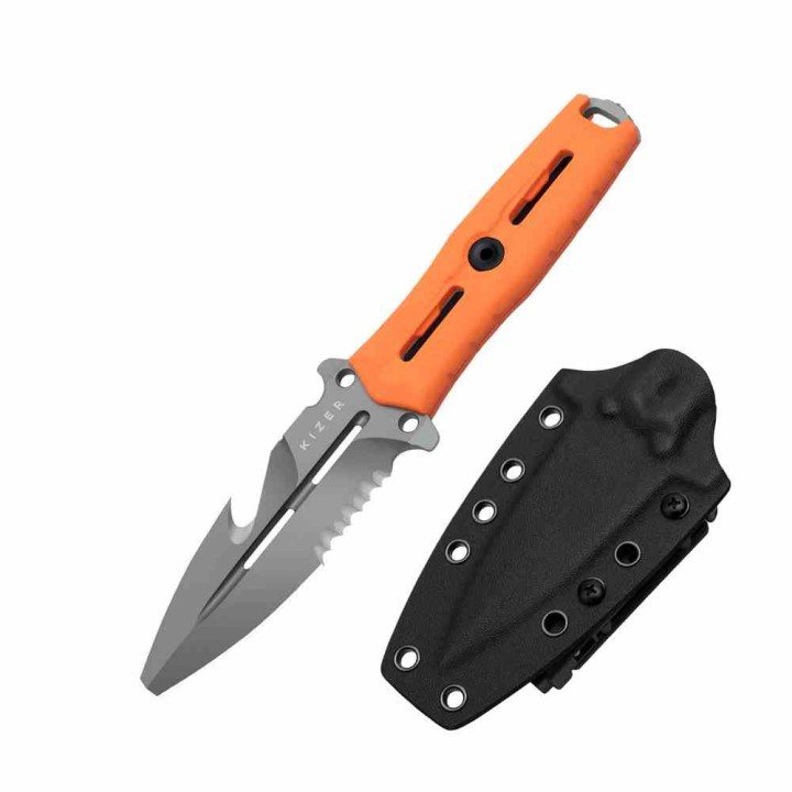 Couteau Kizer Norcross Spear Point Lame Acier Nitro-V Manche G10 Orange Etui Kydex KIZXFB01A6 - Livraison Gratuite