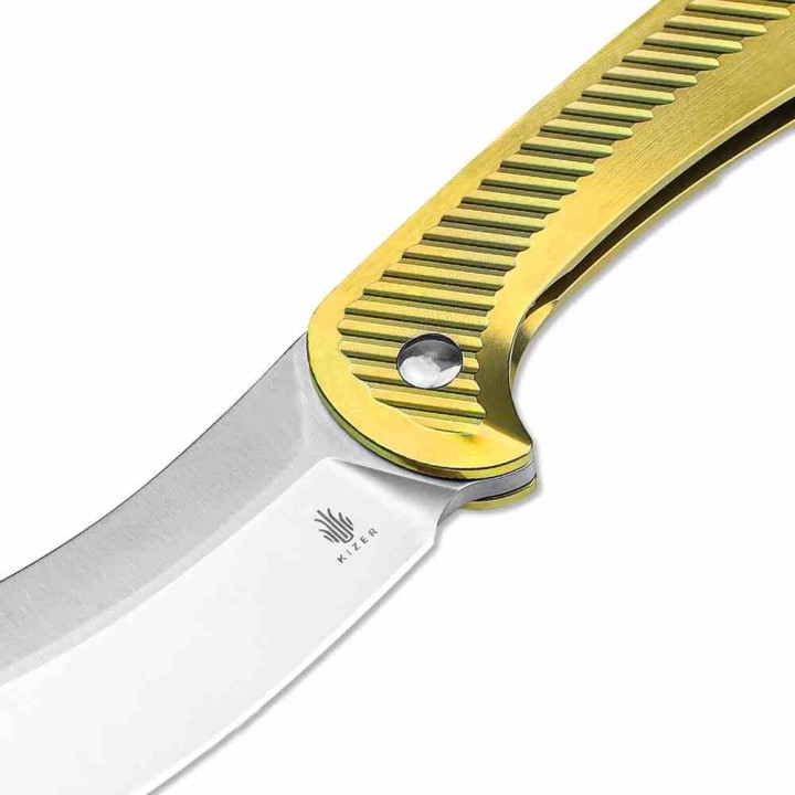 Couteau Kizer Dawn Gold Sheepsfoot Lame Acier CPM S35VN Manche Titane Frame Lock KI3673A1 - Livraison Gratuite