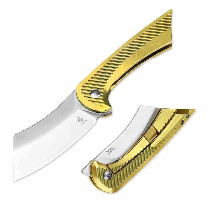 Couteau Kizer Dawn Gold Sheepsfoot Lame Acier CPM S35VN Manche Titane Frame Lock KI3673A1 - Livraison Gratuite