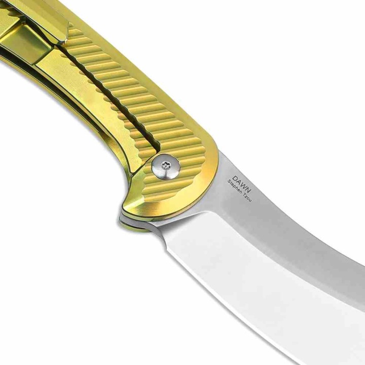 Couteau Kizer Dawn Gold Sheepsfoot Lame Acier CPM S35VN Manche Titane Frame Lock KI3673A1 - Livraison Gratuite