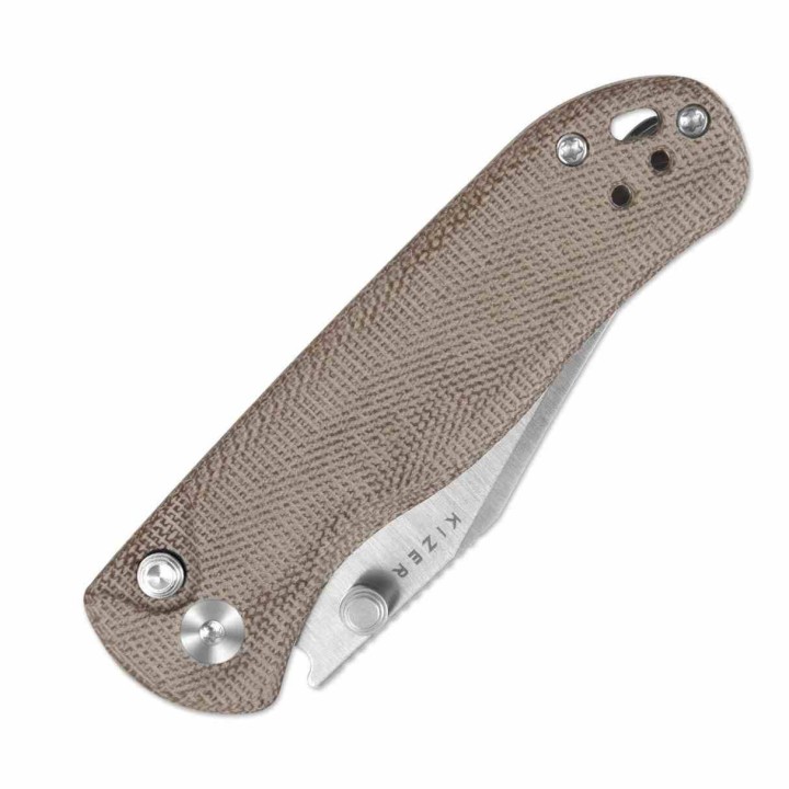 Couteau Pliant Kizer Drop Bear 2 Button Lock Clip Point Lame Acier Nitro-V Micarta Naturel KIV36192CC1 - Livraison Gratuite