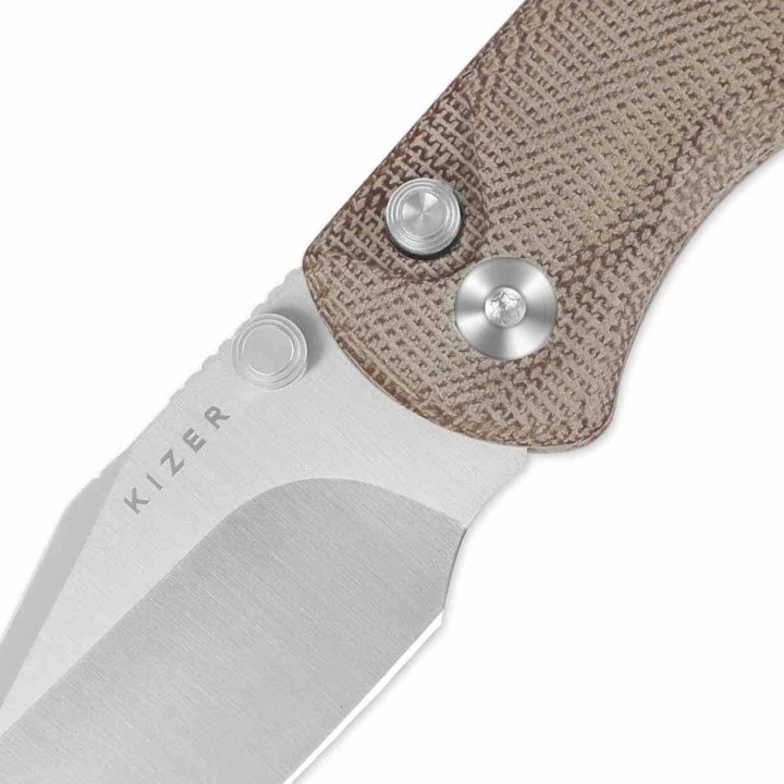 Couteau Pliant Kizer Drop Bear 2 Button Lock Clip Point Lame Acier Nitro-V Micarta Naturel KIV36192CC1 - Livraison Gratuite