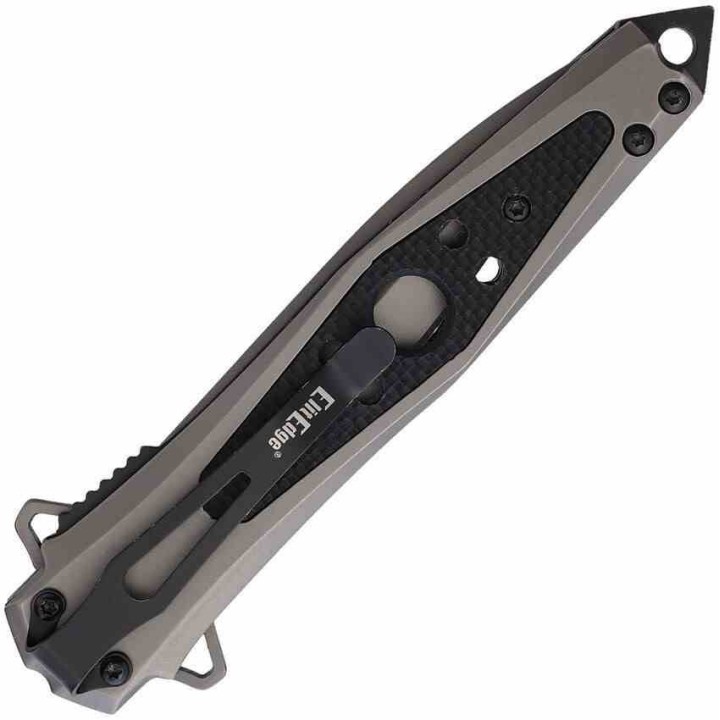 Couteau ElitEdge Tactique Spear Point Lame Acier 420C Manche G10 Gris et Noir Liner Lock EE10A123G10 - Livraison Gratuite