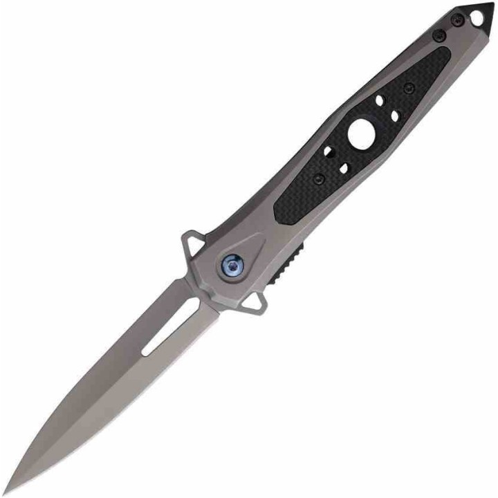 Couteau ElitEdge Tactique Spear Point Lame Acier 420C Manche G10 Gris et Noir Liner Lock EE10A123G10 - Livraison Gratuite