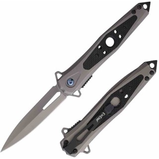 Couteau ElitEdge Tactique Spear Point Lame Acier 420C Manche G10 Gris et Noir Liner Lock EE10A123G10 - Livraison Gratuite
