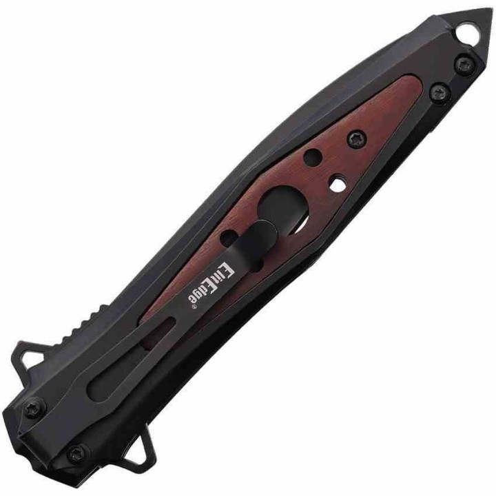 Couteau ElitEdge Tactique Spear Point Lame Acier 420C Manche Acier/Bois Liner Lock EE10A123BW - Livraison Gratuite