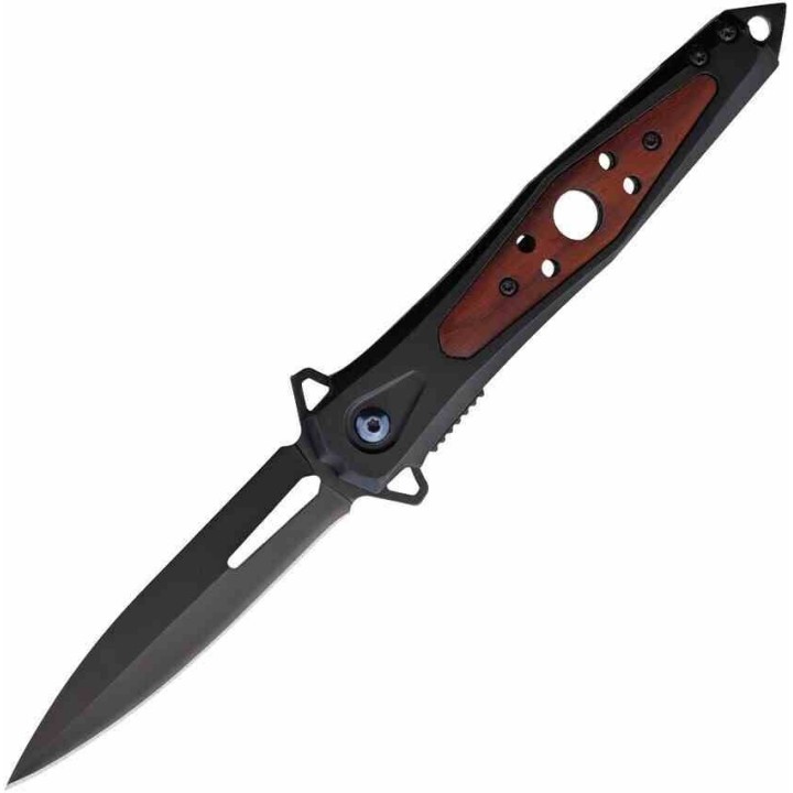 Couteau ElitEdge Tactique Spear Point Lame Acier 420C Manche Acier/Bois Liner Lock EE10A123BW - Livraison Gratuite