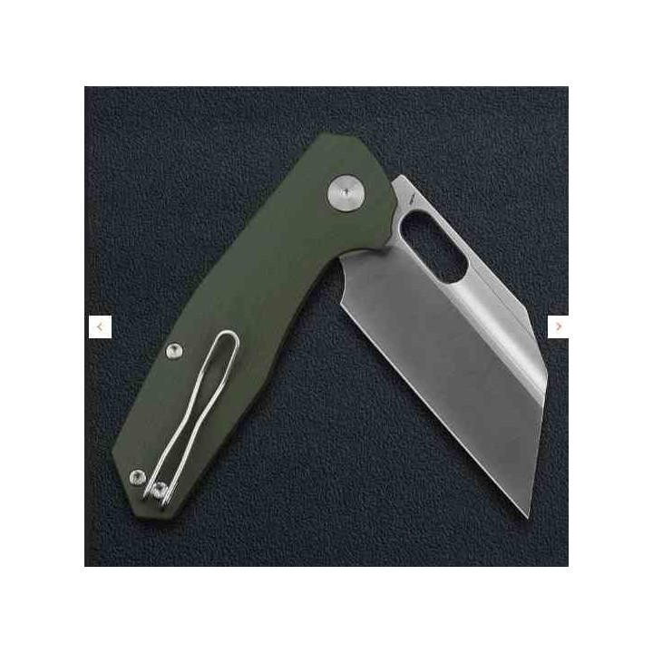 Couteau Ironfly YOLO Wharncliffe Lame Acier 14C28N Manche G10 Army Green Button Lock KIVT IFVF02GN -  Livraison Gratuite
