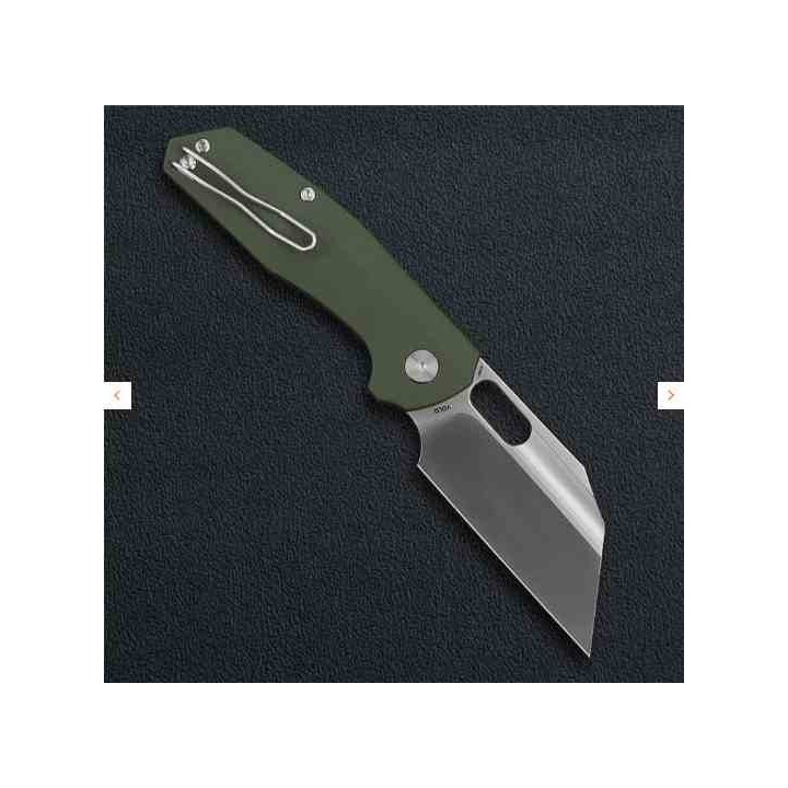 Couteau Ironfly YOLO Wharncliffe Lame Acier 14C28N Manche G10 Army Green Button Lock KIVT IFVF02GN -  Livraison Gratuite