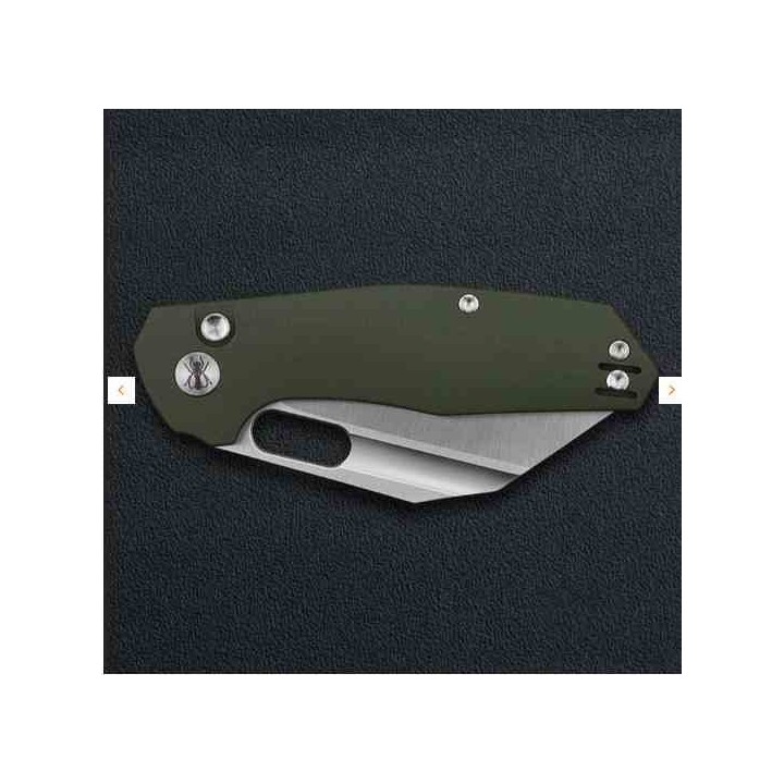Couteau Ironfly YOLO Wharncliffe Lame Acier 14C28N Manche G10 Army Green Button Lock KIVT IFVF02GN -  Livraison Gratuite