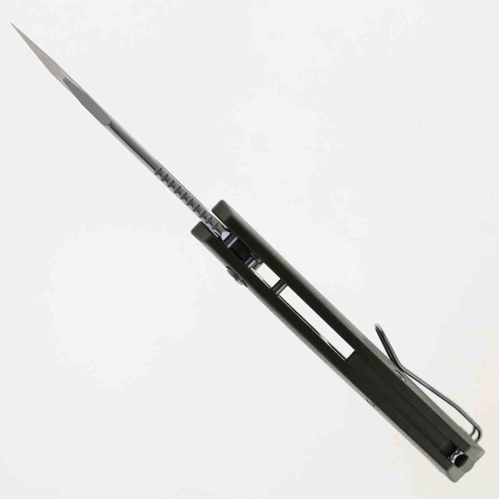 Couteau Ironfly YOLO Wharncliffe Lame Acier 14C28N Manche G10 Army Green Button Lock KIVT IFVF02GN -  Livraison Gratuite
