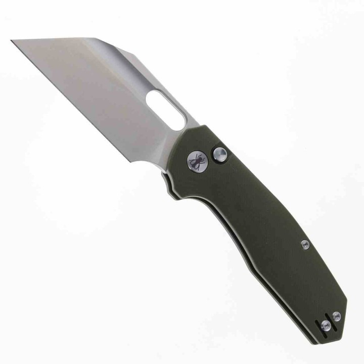 Couteau Ironfly YOLO Wharncliffe Lame Acier 14C28N Manche G10 Army Green Button Lock KIVT IFVF02GN -  Livraison Gratuite