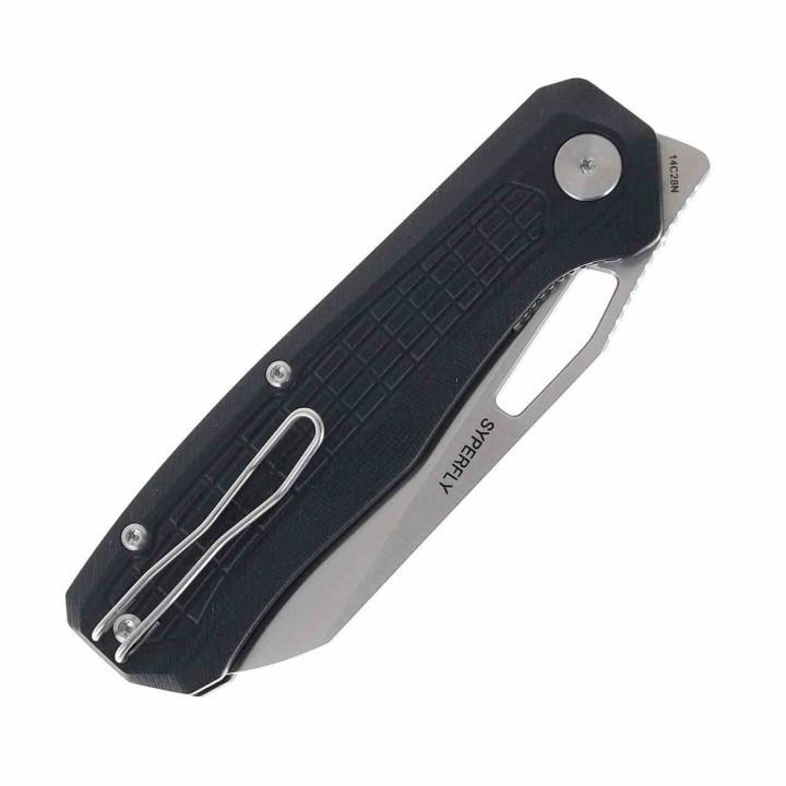 Couteau Ironfly SYPERFLY Black Lame Acier 14C28N Manche G10 KIVT Linerlock Clip IFVF03BK -  Livraison Gratuite