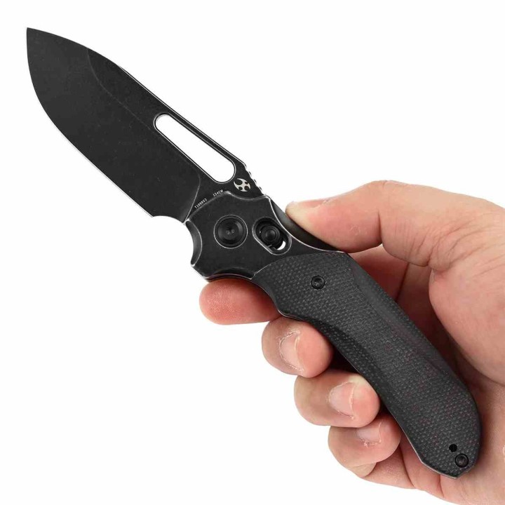 Couteau Kansept Quasar Black Lame Acier 154CM Manche Micarta Cross Bar Lock Clip KT1099V2 - Livraison Gratuite