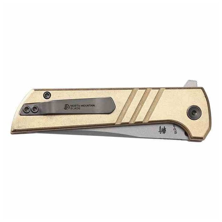 Couteau North Mountain Blade Tanto Lame Acier SLD-Magic SAN MAI Manche Alu Bronze Button Lock NMB2401E - Livraison Gratuite