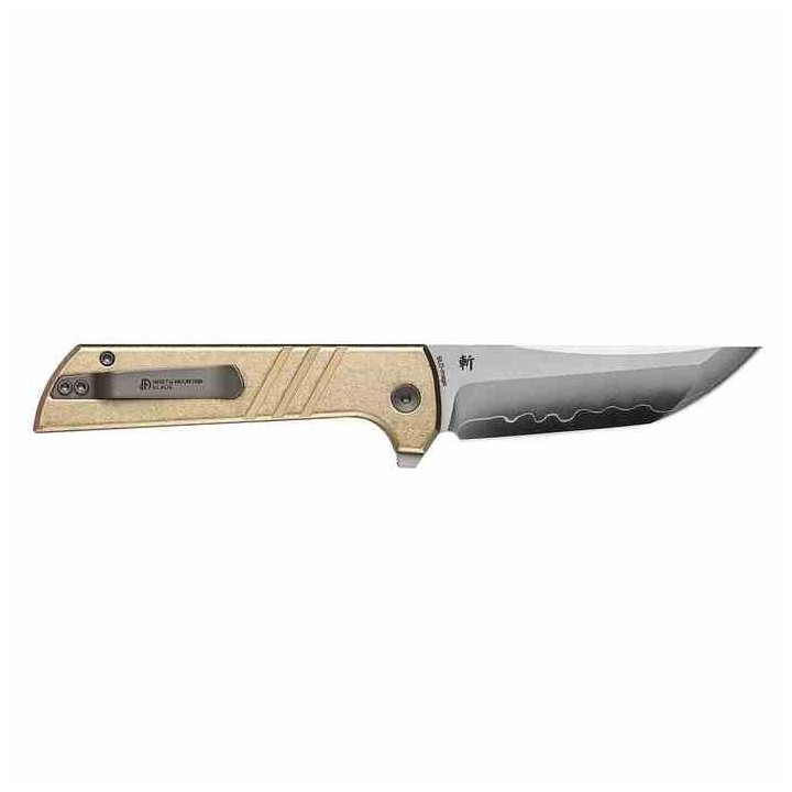 Couteau North Mountain Blade Tanto Lame Acier SLD-Magic SAN MAI Manche Alu Bronze Button Lock NMB2401E - Livraison Gratuite