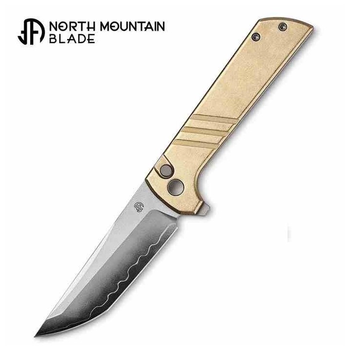 Couteau North Mountain Blade Tanto Lame Acier SLD-Magic SAN MAI Manche Alu Bronze Button Lock NMB2401E - Livraison Gratuite