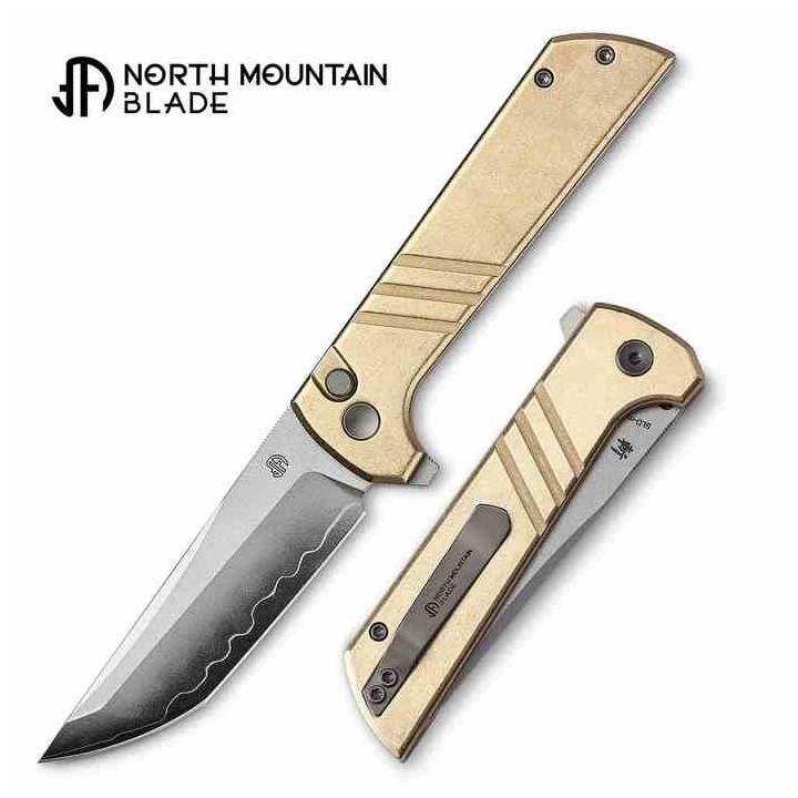 Couteau North Mountain Blade Tanto Lame Acier SLD-Magic SAN MAI Manche Alu Bronze Button Lock NMB2401E - Livraison Gratuite