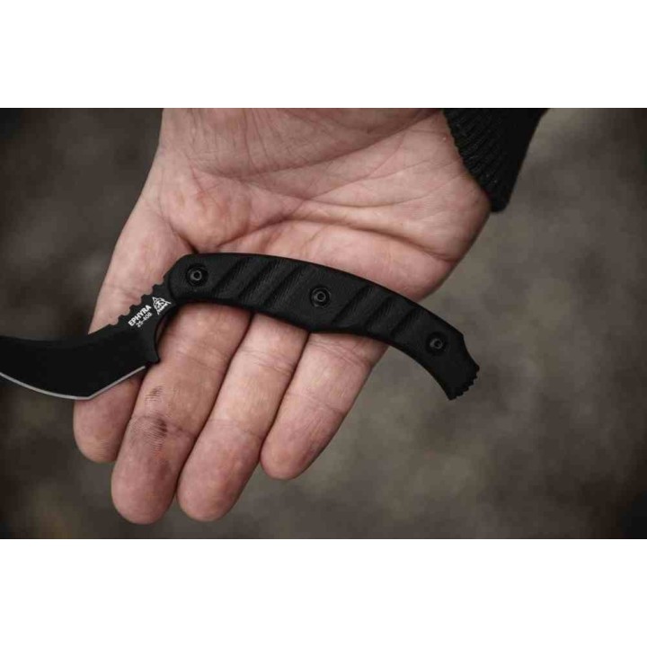 Couteau TOPS Ephyra Trailing Point Lame Acier 1095 Carbone Manche G-10 Noir Etui Kydex USA TPEPH01 - Livraison Gratuite