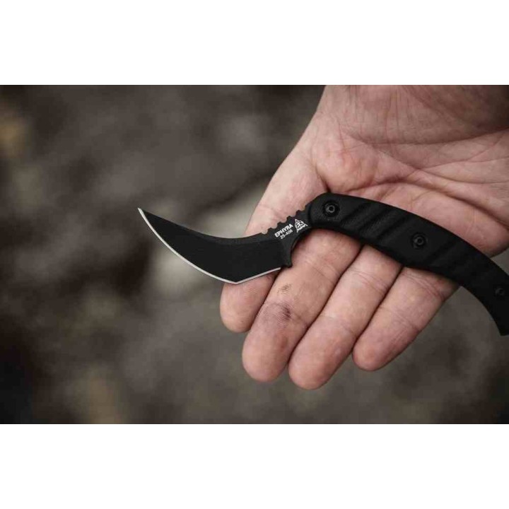 Couteau TOPS Ephyra Trailing Point Lame Acier 1095 Carbone Manche G-10 Noir Etui Kydex USA TPEPH01 - Livraison Gratuite