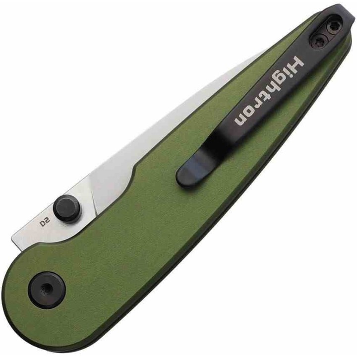 Couteau HIGHTRON Birdidi Lame Acier D2 Manche Aluminium Vert Button Lock HTK06GRNS - Livraison Gratuite