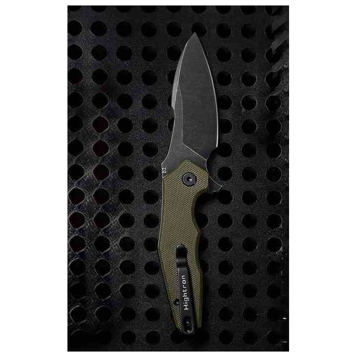 Couteau HIGHTRON Mini Ventura Lame Acier D2 Black Manche G10 Green LinerLock HTK05GRNBS - Livraison Gratuite