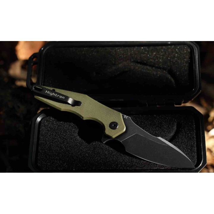 Couteau HIGHTRON Mini Ventura Lame Acier D2 Black Manche G10 Green LinerLock HTK05GRNBS - Livraison Gratuite