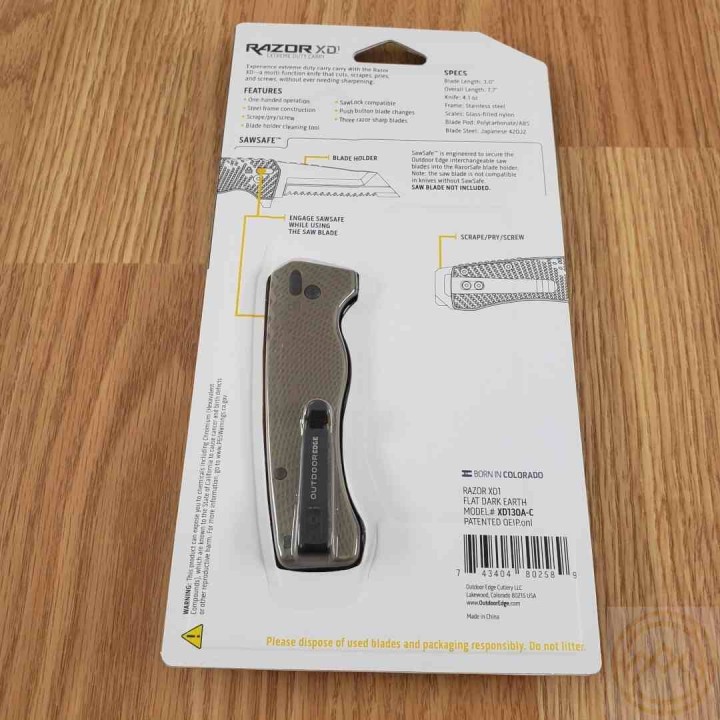 Couteau Outdoor Edge Razor XD1 Lames Interchangeables Acier 420J2 Manche GFN Button Lock OEXD130AC - Livraison Gratuite