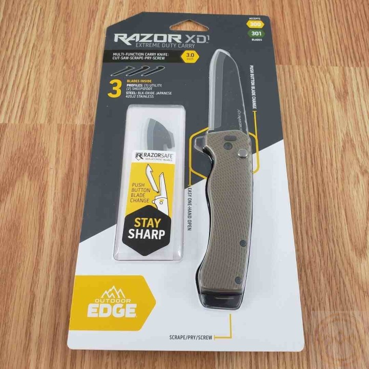 Couteau Outdoor Edge Razor XD1 Lames Interchangeables Acier 420J2 Manche GFN Button Lock OEXD130AC - Livraison Gratuite