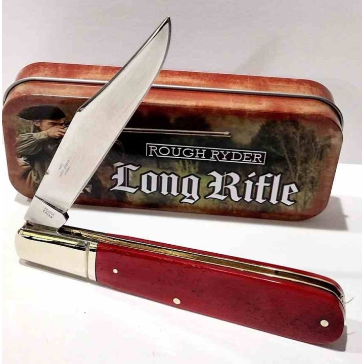 Couteau Rough Ryder Long Rifle Grandaddy Barlow Lame Acier 440 Manche Os Rouge Slip Joint RR2618 - Livraison Gratuite