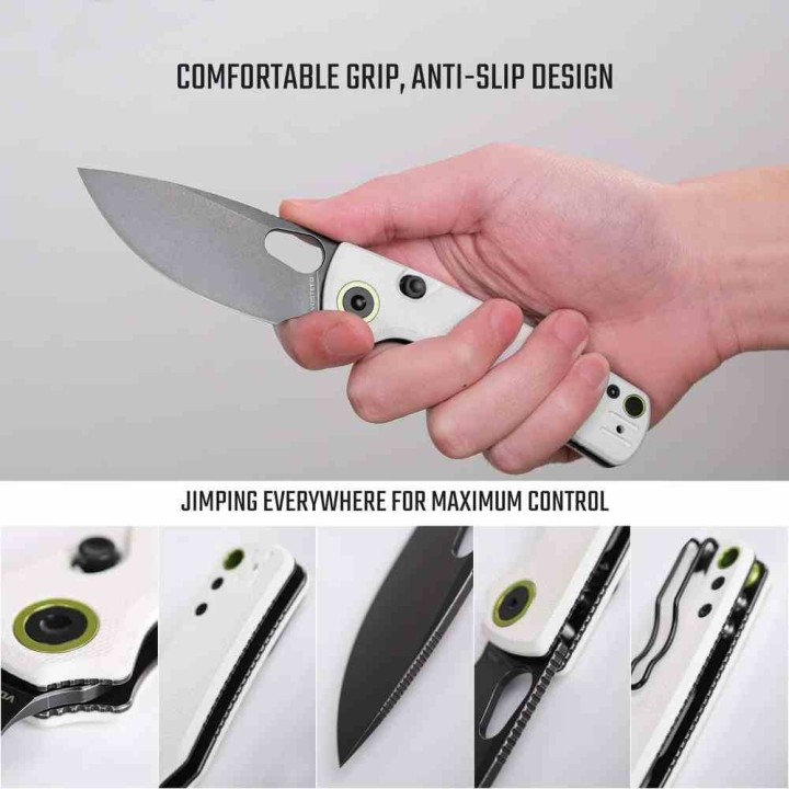 Couteau Vosteed Porcupine Drop Point Lame Acier 14C28N Manche G10 Blanc TLL VOSA2606 - Livraison Gratuite
